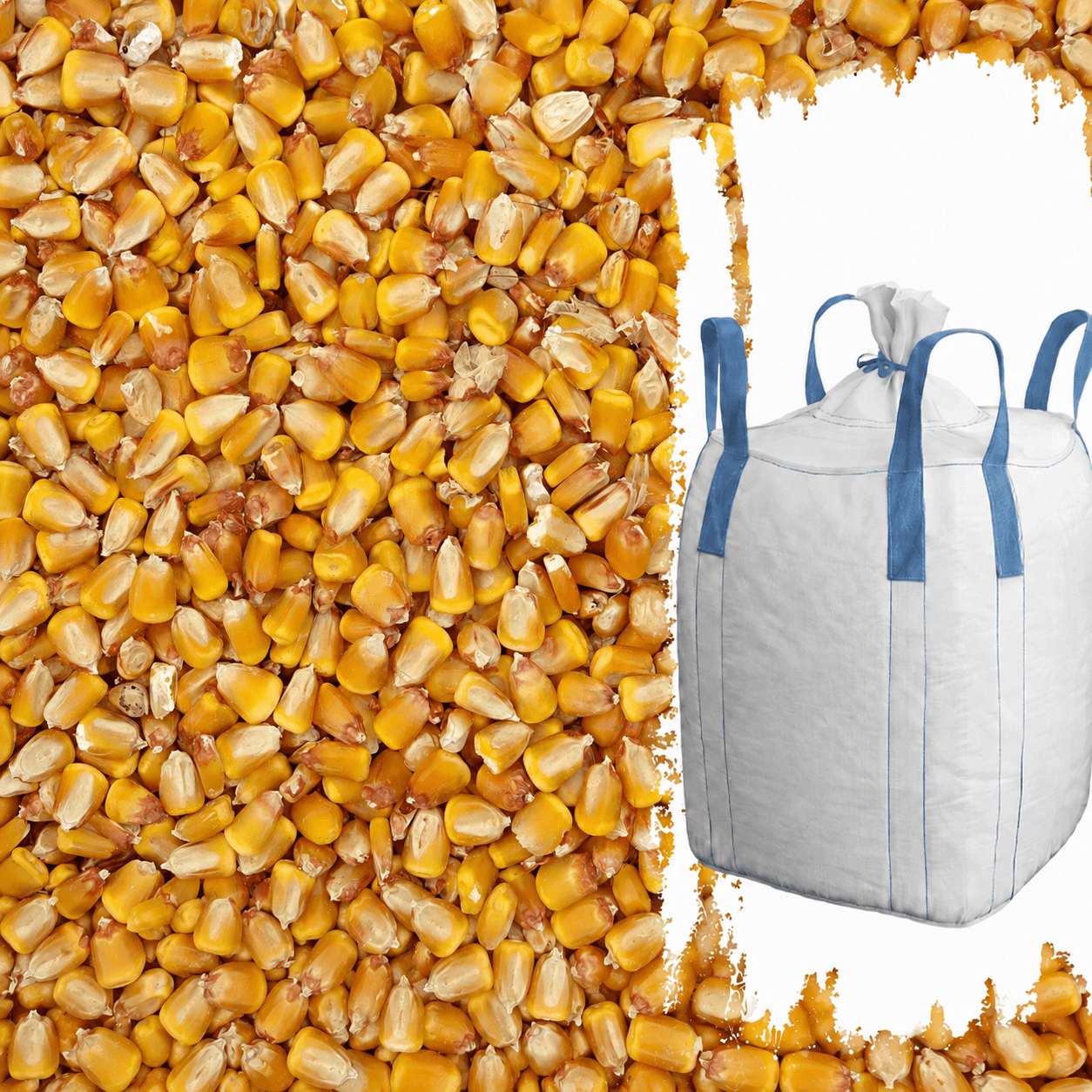 Bio-Futtermais mit vollständig sichtbarem weißem Big Bag